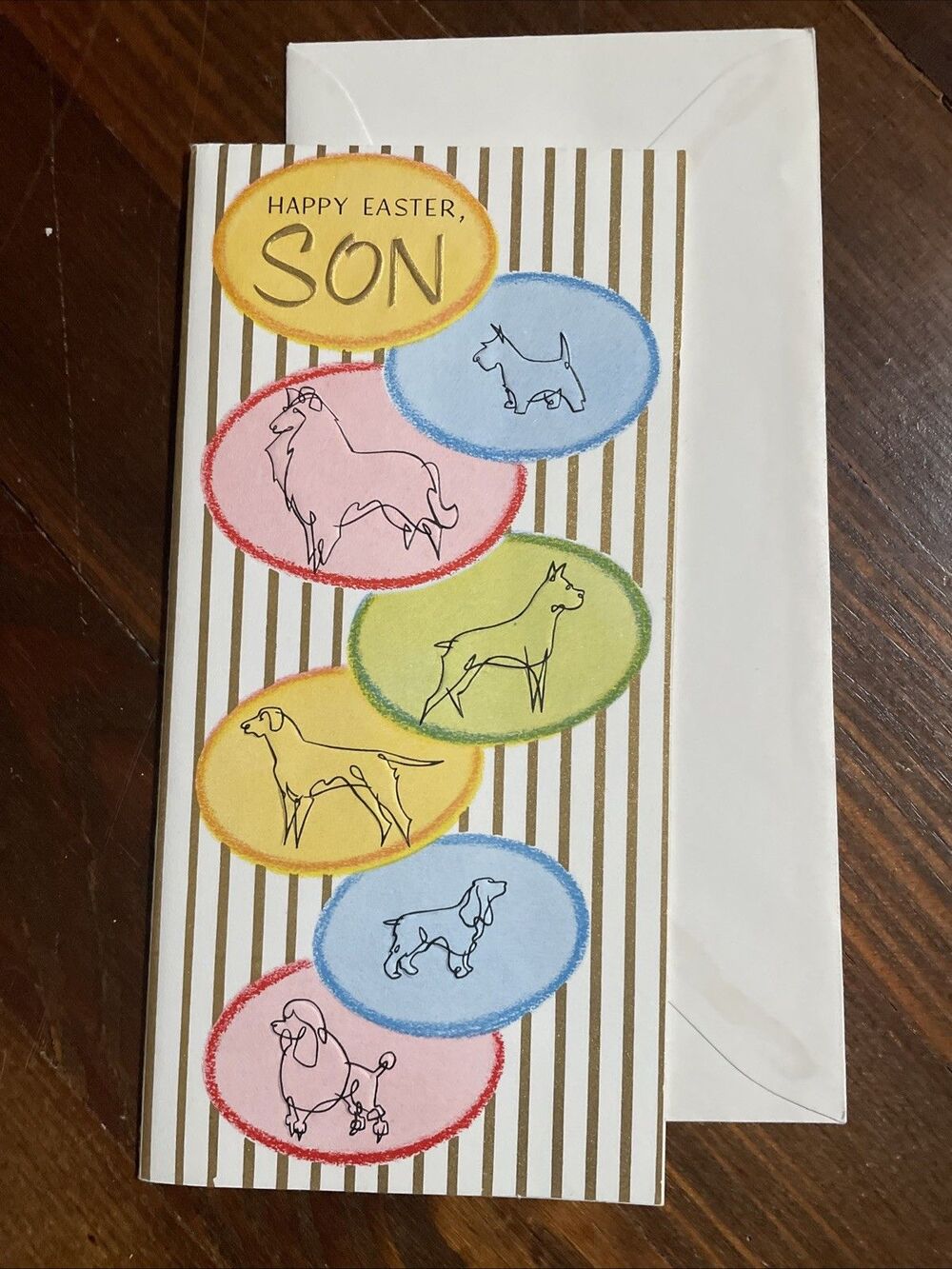 Happy Easter Son Dogs Color Block Vtg Stanley Greeting Card Gold Stripes